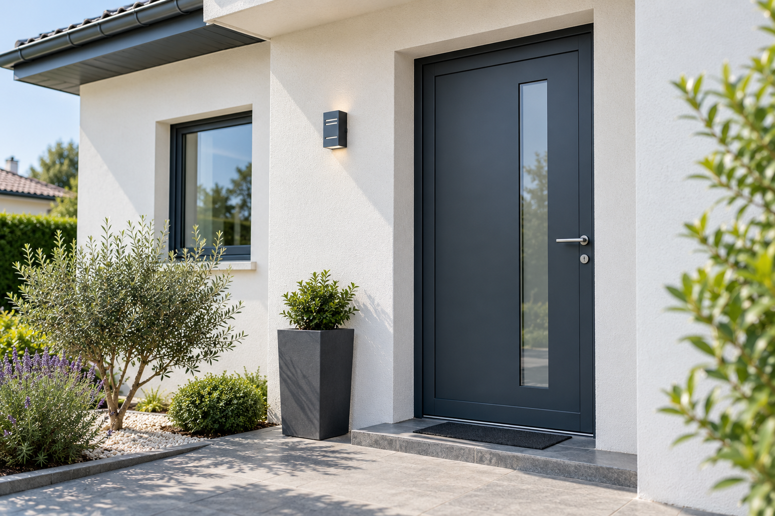 Porte d’entrée contemporaine en aluminium anthracite